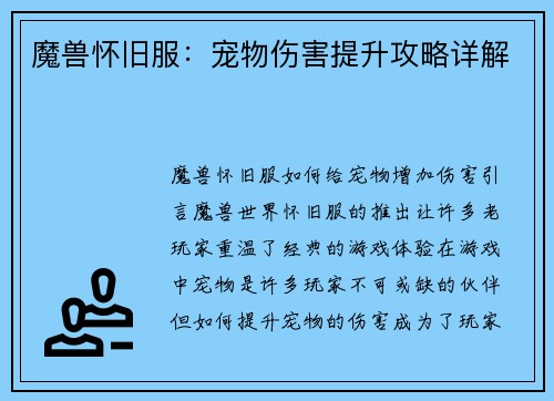 魔兽怀旧服：宠物伤害提升攻略详解